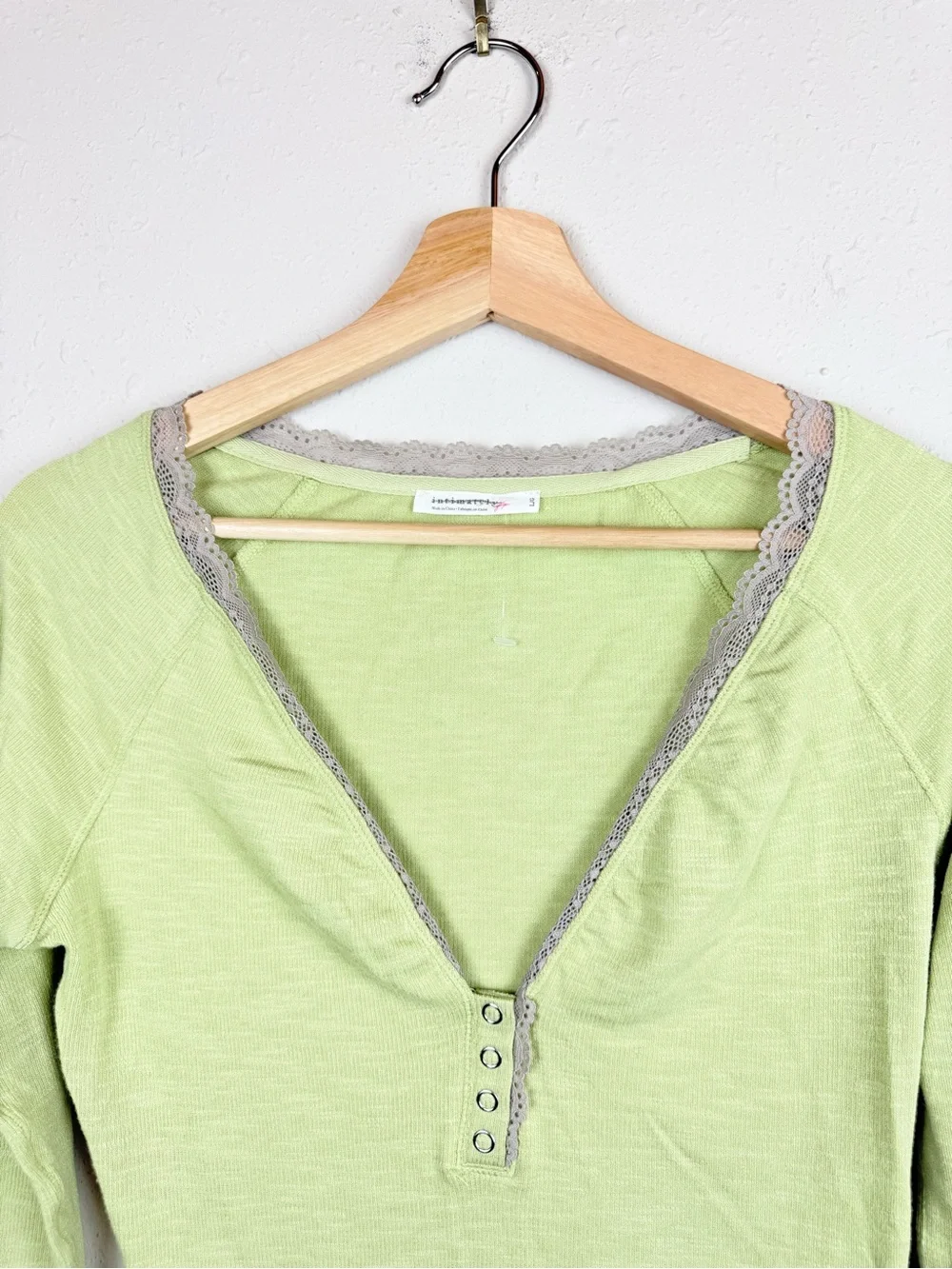 Free People A Little Bit Lace Layering Long Sleeve Green Top Size Large NWT